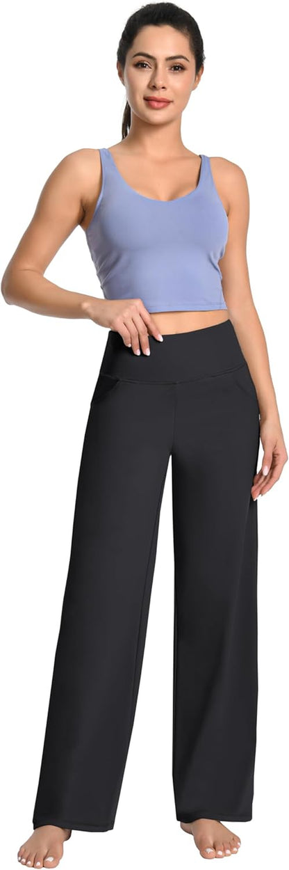 29"/31"/33"/35"/37" Women Bootleg/Wide Legs High Waist Yoga Pants Tummy Control Bootcut Workout Flared Out Pockets