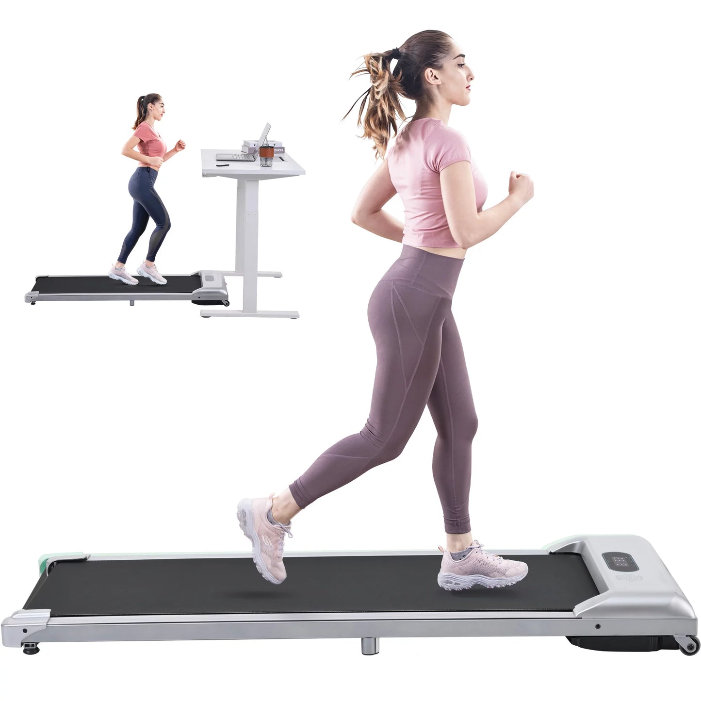 2 in 1 Folding Treadmill, 2.5HP under Desk Electric Treadmill with Bluetooth Speaker, Remote Control and LED Display, Walking Jogging Running Machine Fitness Equipment for Home Gym Office, Silver