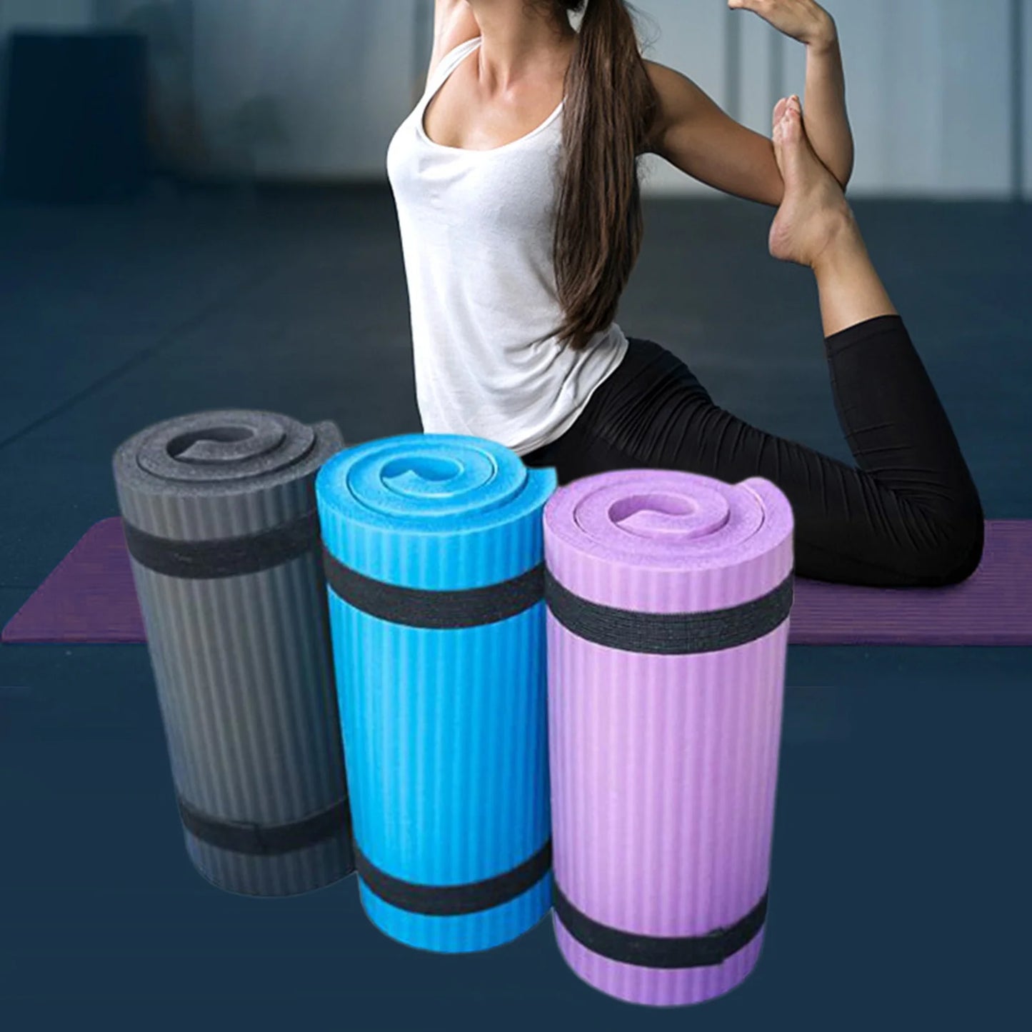 Sports Exercise Yoga Mat with Arm Strap, High Density Foam, 24" X 6"