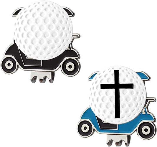 Golf Cart Hat Clip, Assorted Pattern Golf Ball Markers 24.4Mm,Nice Golf Gift for Women Men,Pack of 2