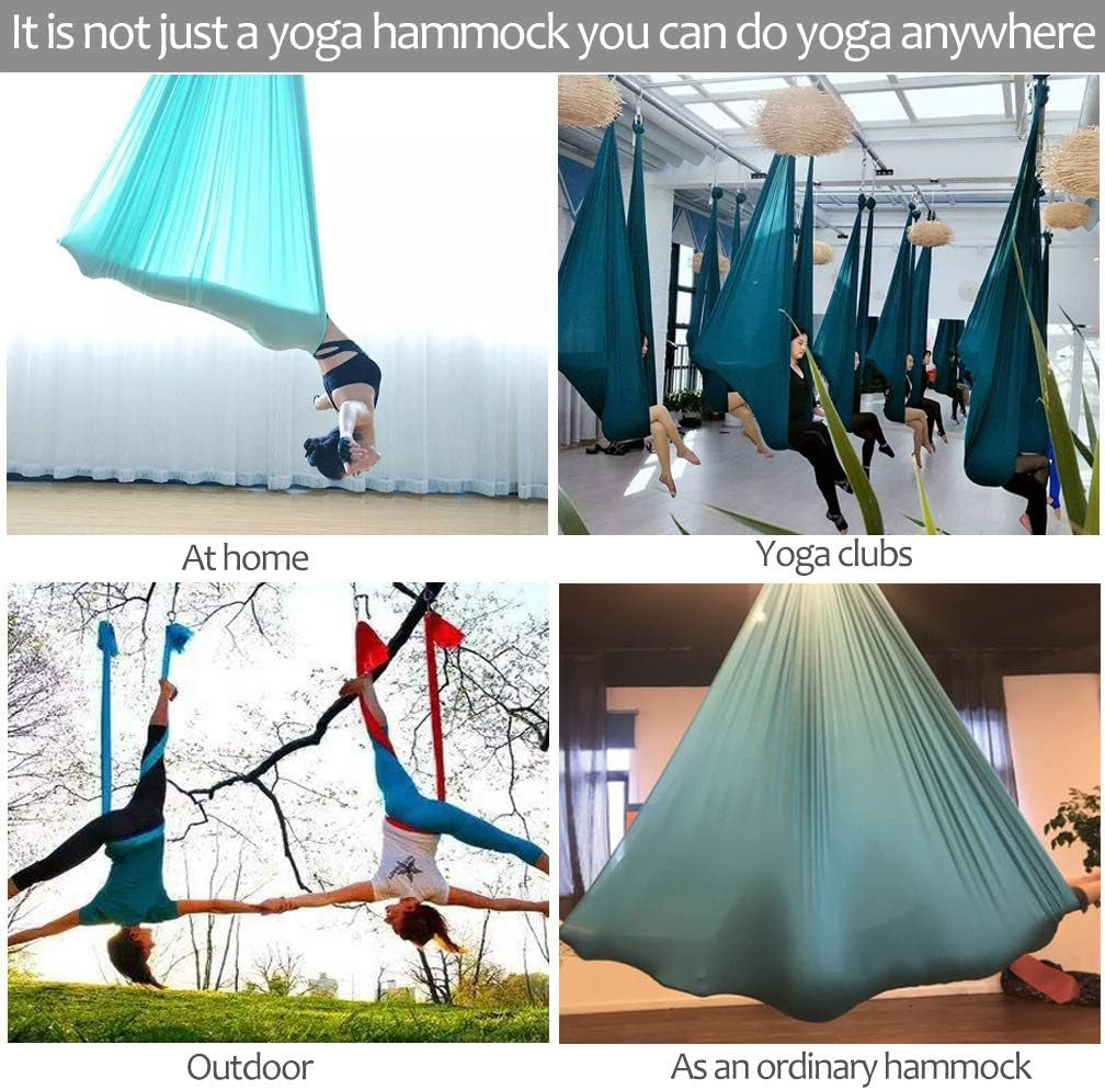 Aerial Yoga Hammock L:5M W:2.8M 5.5 Yards Aerial Pilates Silk Yoga Swing Set with 2000 Ibs Load Include Daisy Chain, Pose Guide