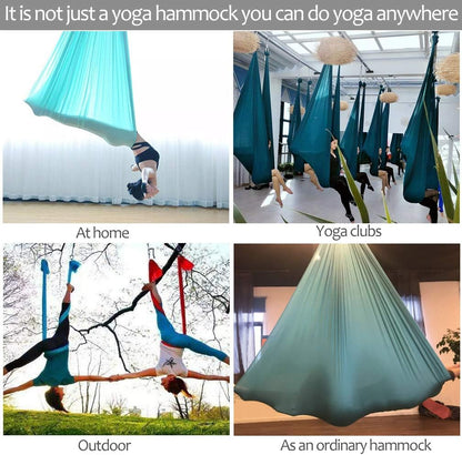 Aerial Yoga Hammock L:5M W:2.8M 5.5 Yards Aerial Pilates Silk Yoga Swing Set with 2000 Ibs Load Include Daisy Chain, Pose Guide