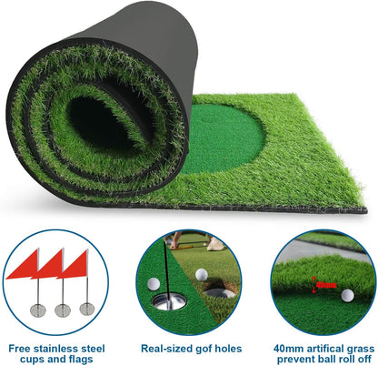 Golf Putting Green/Mat-Golf Training Mat- Professional Golf Practice Mat- Green Long Challenging Putter for Indoor/Outdoor