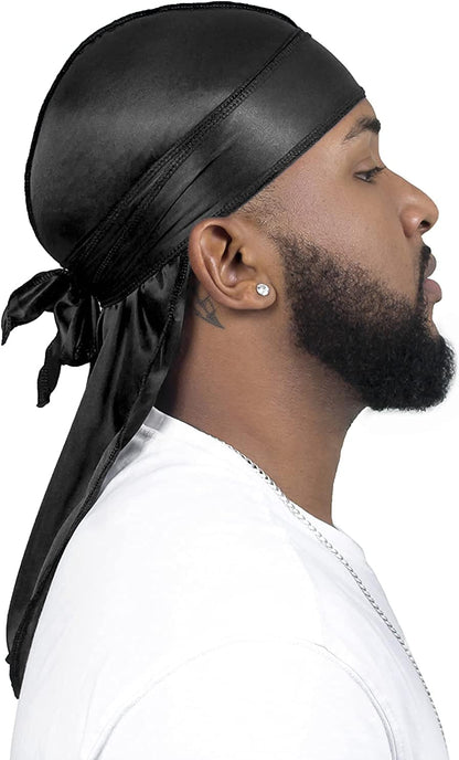 2 Pieces Silky Durag Pack for Men Women Waves, Premium Satin Deluxe Du-Rag