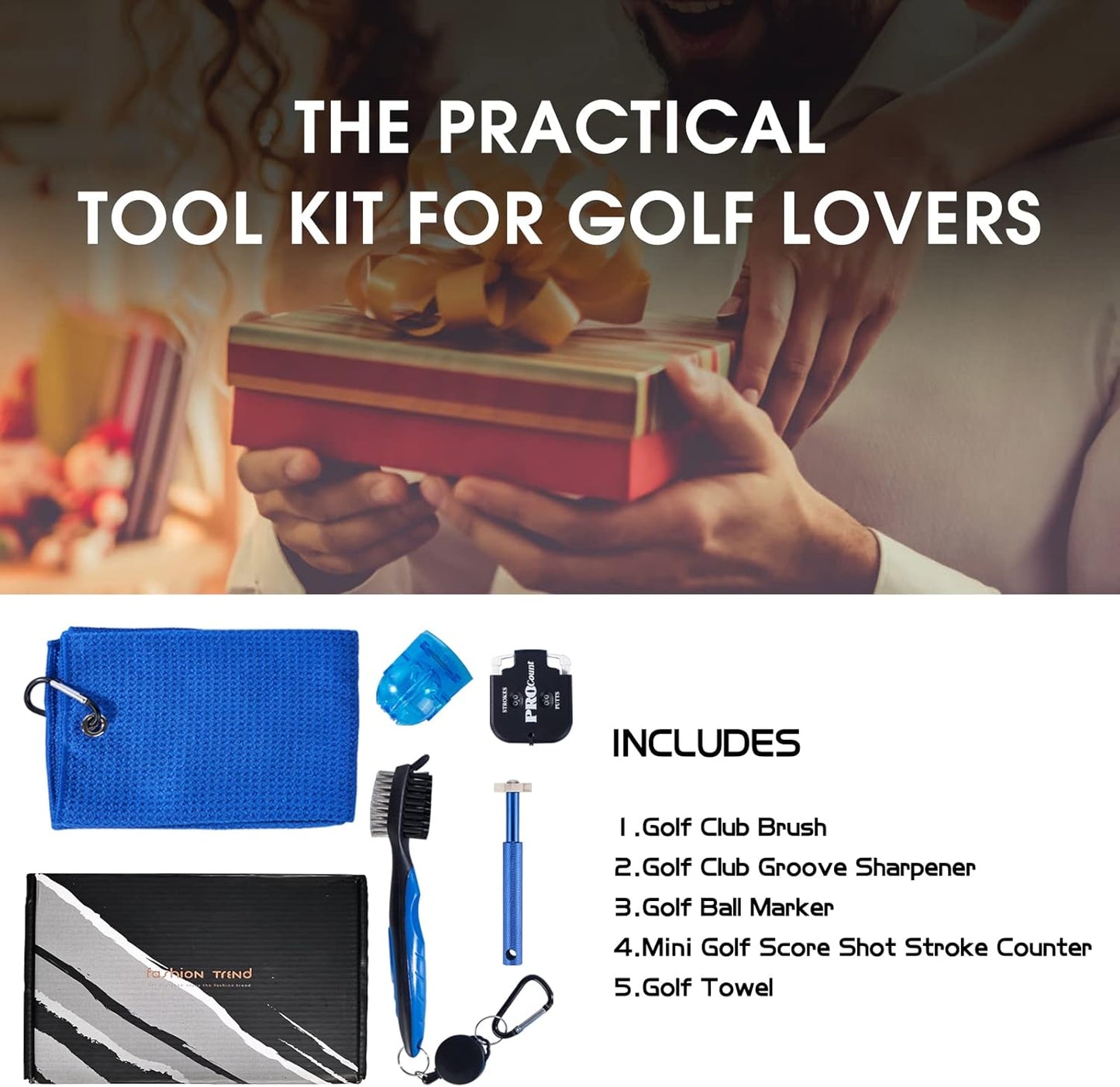 Golf Club Cleaner and Tool Accessories,Comes with a Golf Towel, Golf Club Brush,Golf Club Groove Sharpener,Golf Ball Marker,Mini Golf Score Shot Stroke Counter