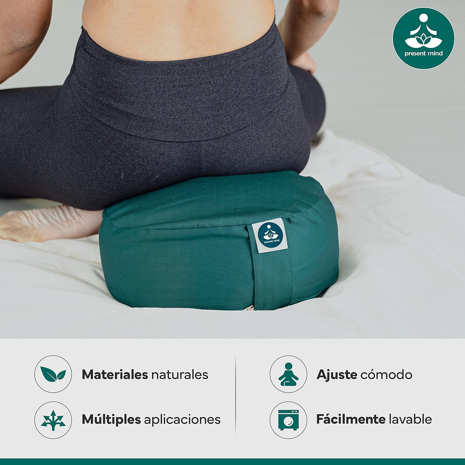 (Height 6.5") round Zafu Yoga Bolster for Gymnastics & Meditation Made in the EU - Emerald Green 100% Natural Cotton Yoga Meditation Buckwheat Cushion with Washable Covers