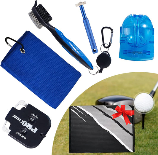 Golf Club Cleaner and Tool Accessories,Comes with a Golf Towel, Golf Club Brush,Golf Club Groove Sharpener,Golf Ball Marker,Mini Golf Score Shot Stroke Counter