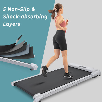 2 in 1 Folding Treadmill, 2.5HP under Desk Electric Treadmill with Bluetooth Speaker, Remote Control and LED Display, Walking Jogging Running Machine Fitness Equipment for Home Gym Office, Silver