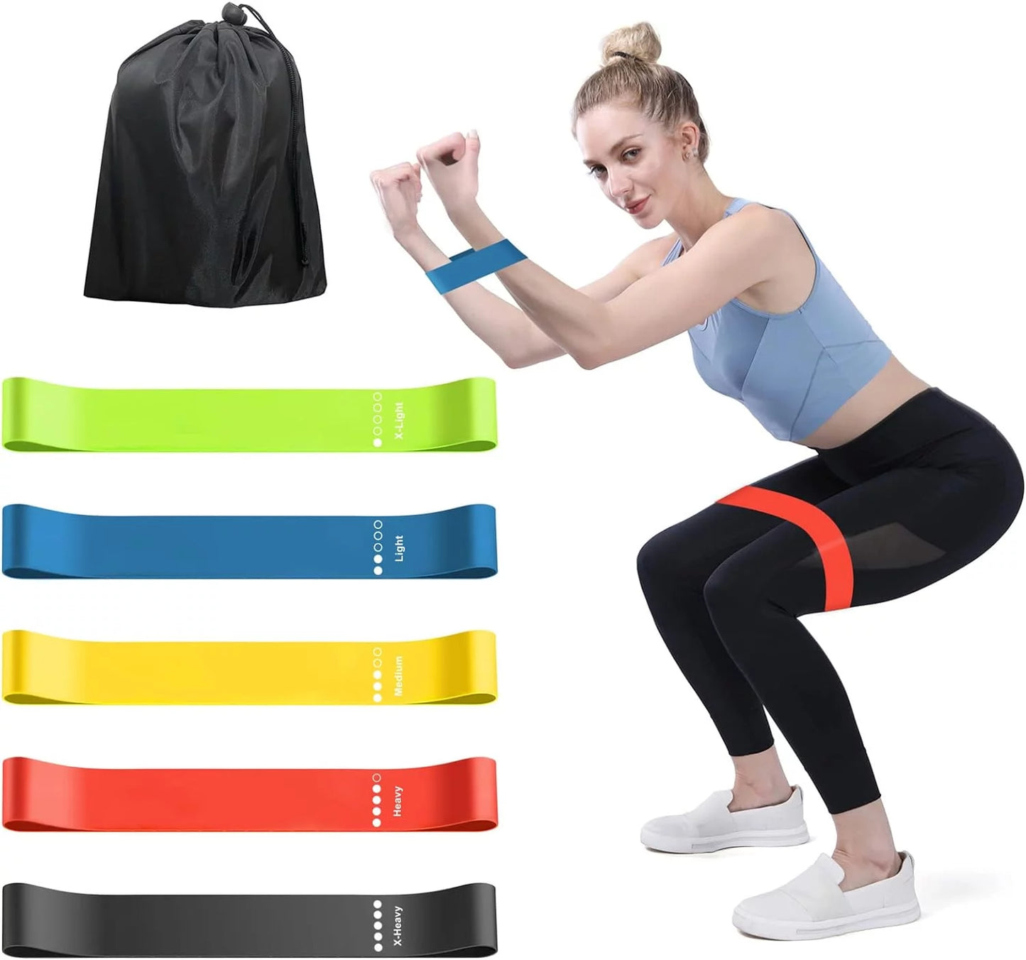 Exercise Resistance Bands Set for 5 Natural Latex Workout Bands with Handles for Work from Home Fitness