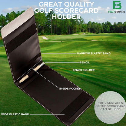 Quality Leather Golf Scorecard Holder - Yardage Book Cover - Golf Yardage Book - Golf Scorecard Book -Free Pencil and Stat Tracker Sheet