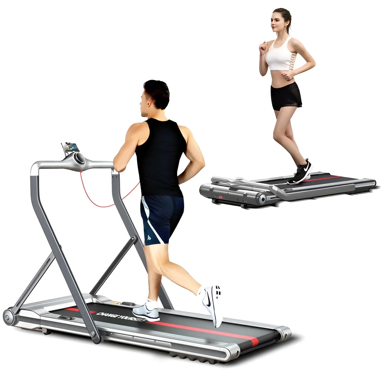 Treadmills for Home 2 in 1 Folding Treadmill under Desk Treadmill Walking Pad with Foldable Handrail 18" Wide Tread Belt Quiet Running Treadmill with Smart Remote Control and Workout App