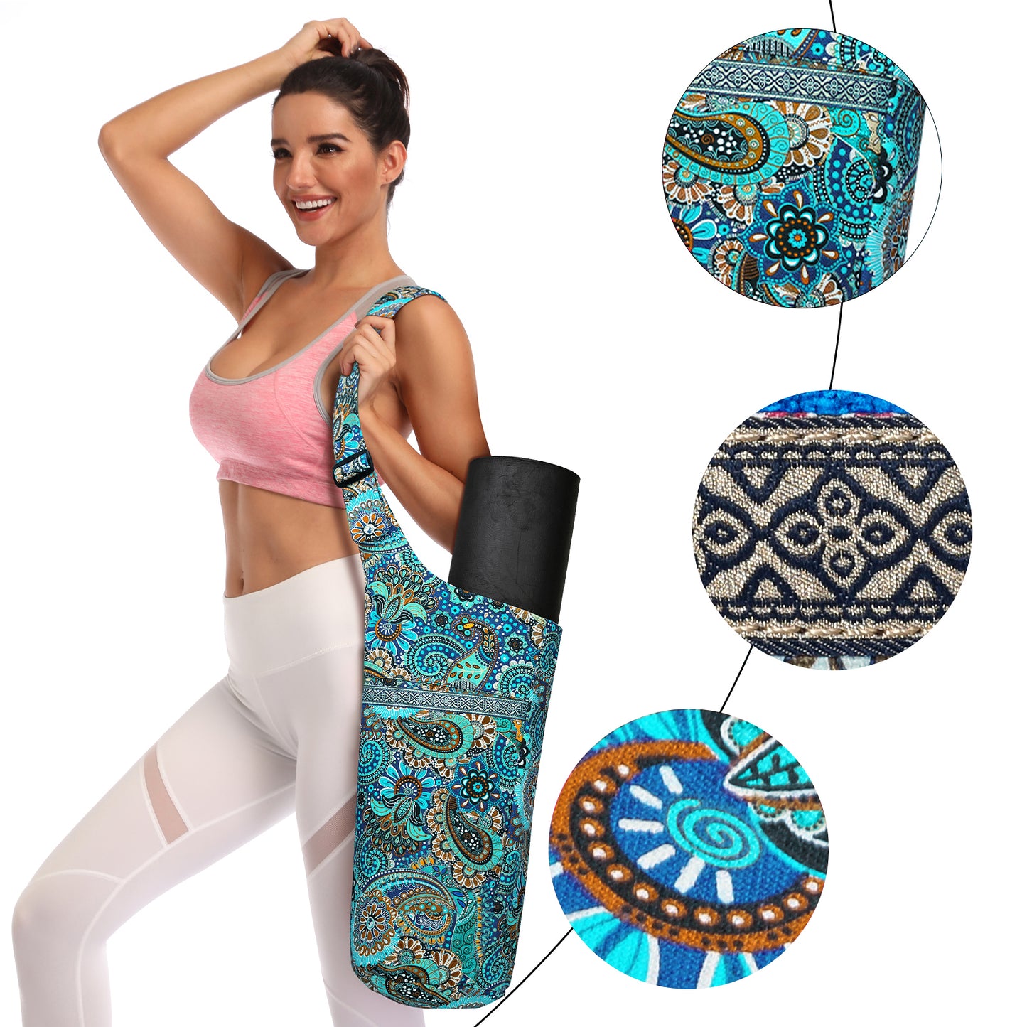 Yoga Mat Bag Adjustable Shoulder Strap with Large Size Pocket and Zipper Pocket, Pink