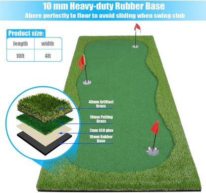 Golf Putting Green/Mat-Golf Training Mat- Professional Golf Practice Mat- Green Long Challenging Putter for Indoor/Outdoor