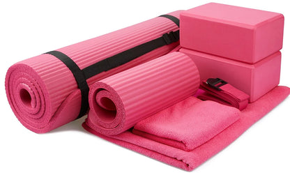 Go Yoga 7-Piece Set - Include Yoga Mat with Carrying Strap, 2 Yoga Blocks, Yoga Mat Towel, Yoga Hand Towel, Yoga Strap and Yoga Knee Pad