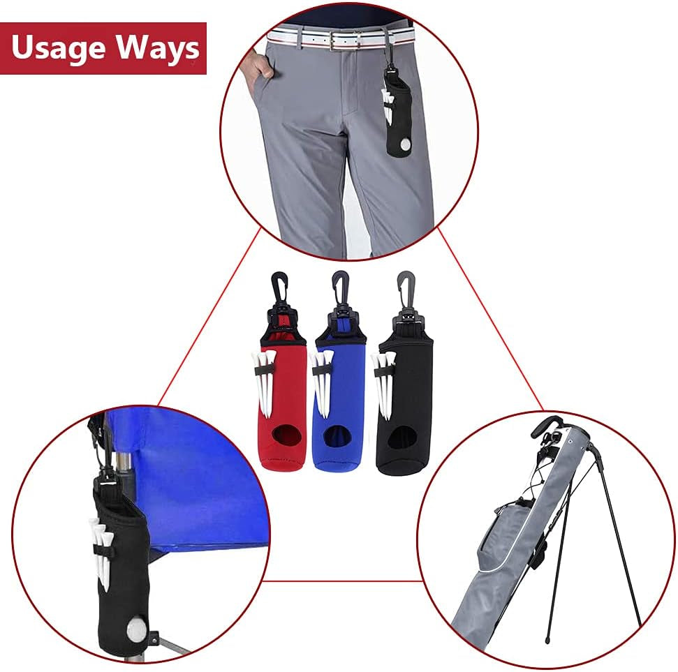 2 Pack Golf Ball Carry Bag Golf Tee Holder Pouch with Light Weight Hook Portable Golf Ball Storage Bag for 3 Golf Ball 3 Tees