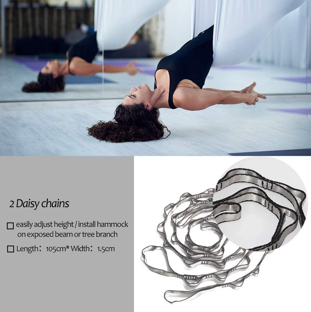 Aerial Yoga Hammock L:5M W:2.8M 5.5 Yards Aerial Pilates Silk Yoga Swing Set with 2000 Ibs Load Include Daisy Chain, Pose Guide