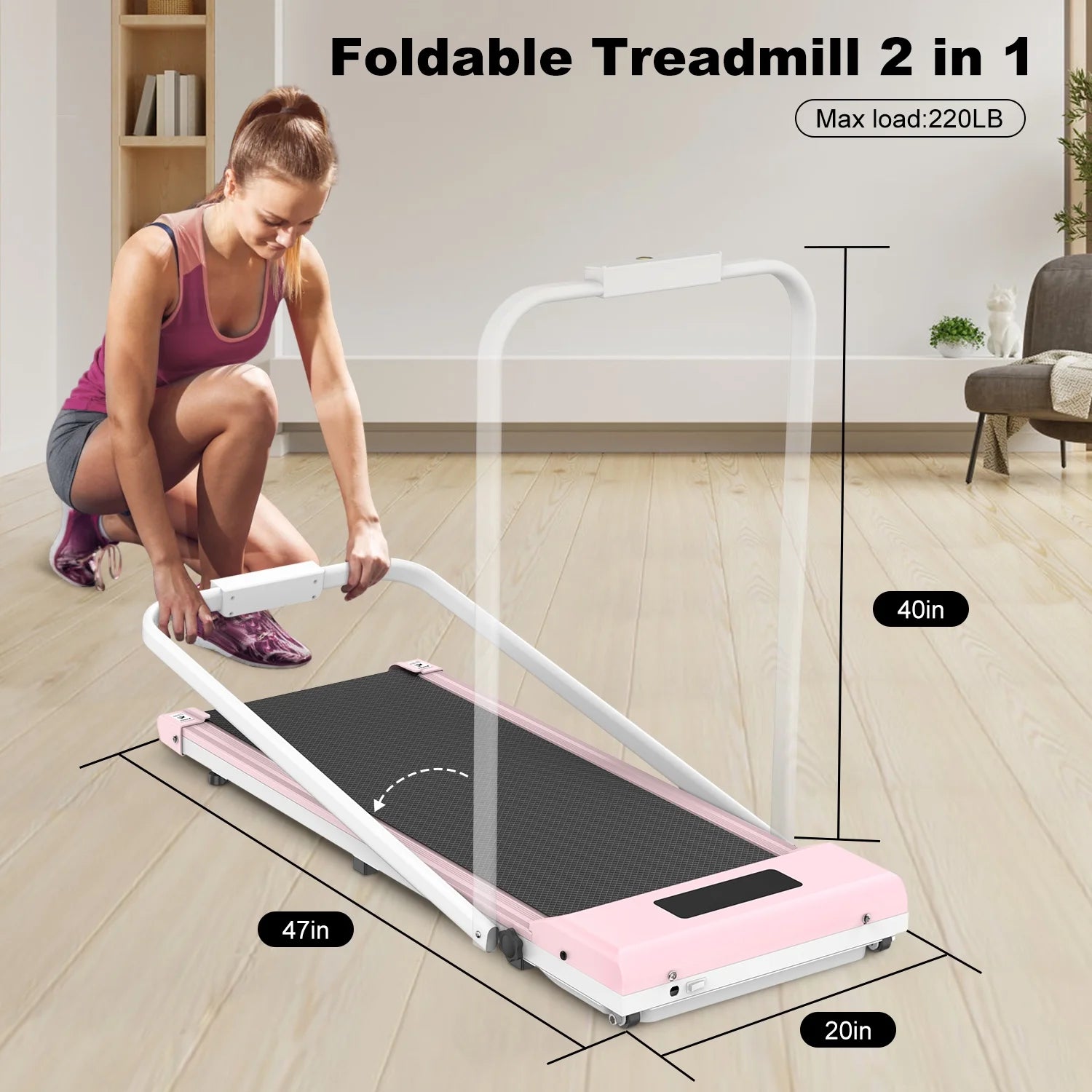 2 in 1 under Desk Treadmill, 2.5HP No Installation Portable Handrail Treadmills Running Machine, 6.25MPH, Treadmill with LED Display and Wireless Remote Control for Home/Office, 265 Lb