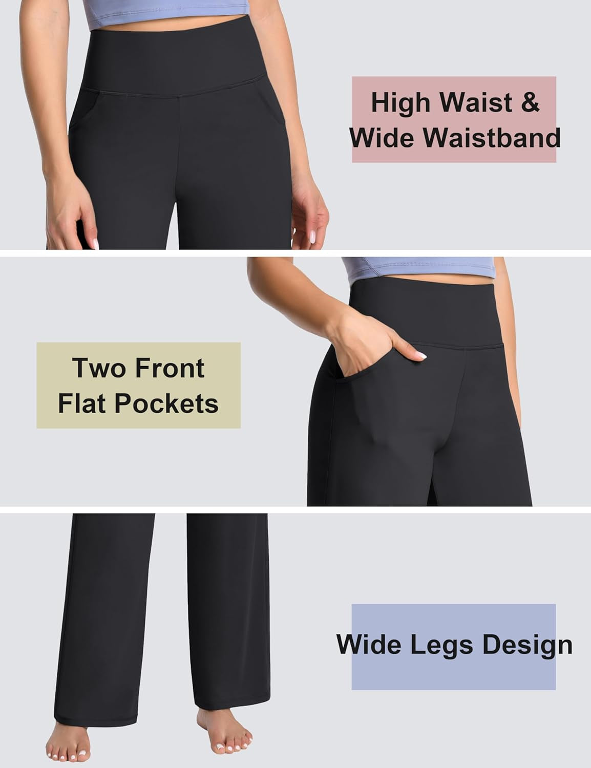 29"/31"/33"/35"/37" Women Bootleg/Wide Legs High Waist Yoga Pants Tummy Control Bootcut Workout Flared Out Pockets