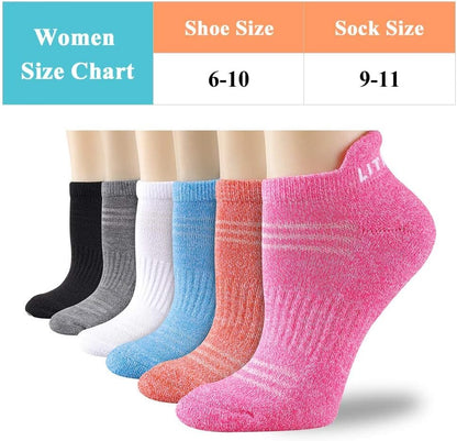 Womens Ankle Socks 6-Pairs Athletic Running Sport Socks with Cushioned Sole