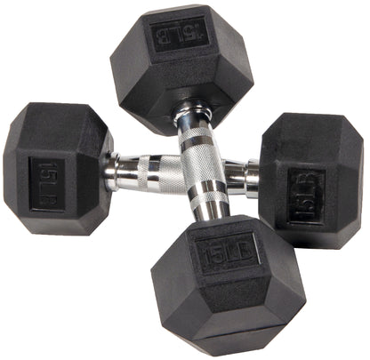 Rubber Encased Hex Dumbbells, 15 Lbs Pair, Black