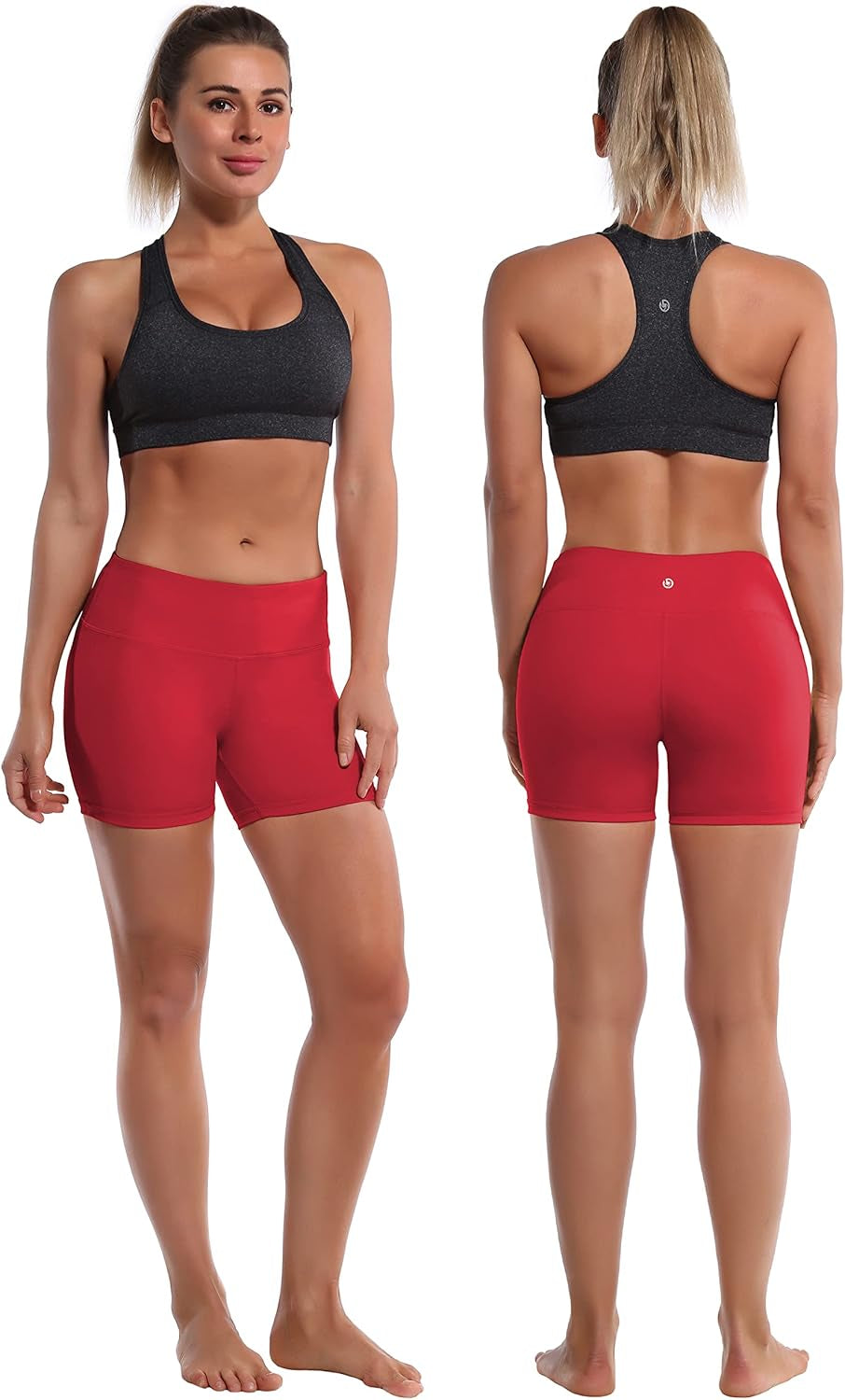 2.5"/4" Stretch Yoga Shorts for Women Tummy Control - 4" Inner Pocket_Scarlet Small (4" Inseam)