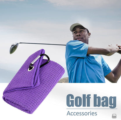 Tri-Fold Golf Towel | Premium Microfiber Fabric | Waffle Pattern | with Heavy Duty Carabiner Clip | Golf Towel for Men and Women (Purple Golf Towel)