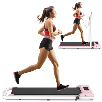 2 in 1 under Desk Treadmill, 2.5HP No Installation Portable Handrail Treadmills Running Machine, 6.25MPH, Treadmill with LED Display and Wireless Remote Control for Home/Office, 265 Lb