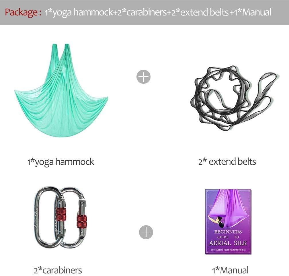 Aerial Yoga Hammock L:5M W:2.8M 5.5 Yards Aerial Pilates Silk Yoga Swing Set with 2000 Ibs Load Include Daisy Chain, Pose Guide