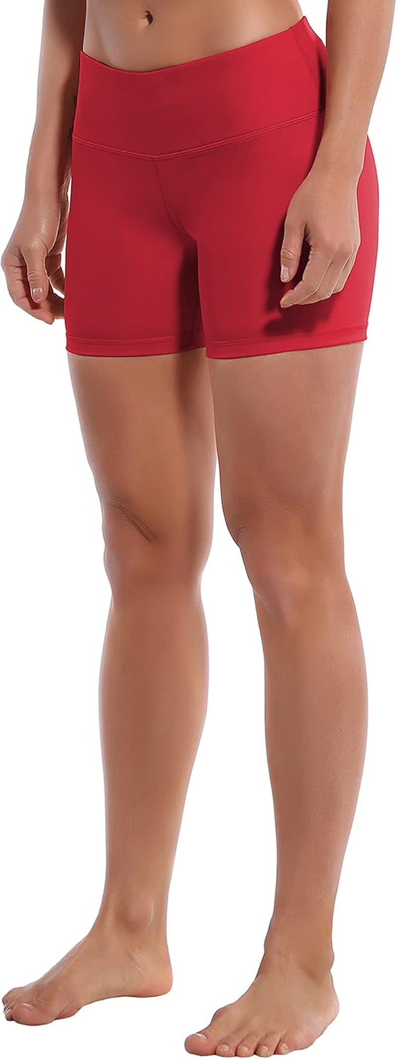 2.5"/4" Stretch Yoga Shorts for Women Tummy Control - 4" Inner Pocket_Scarlet Small (4" Inseam)