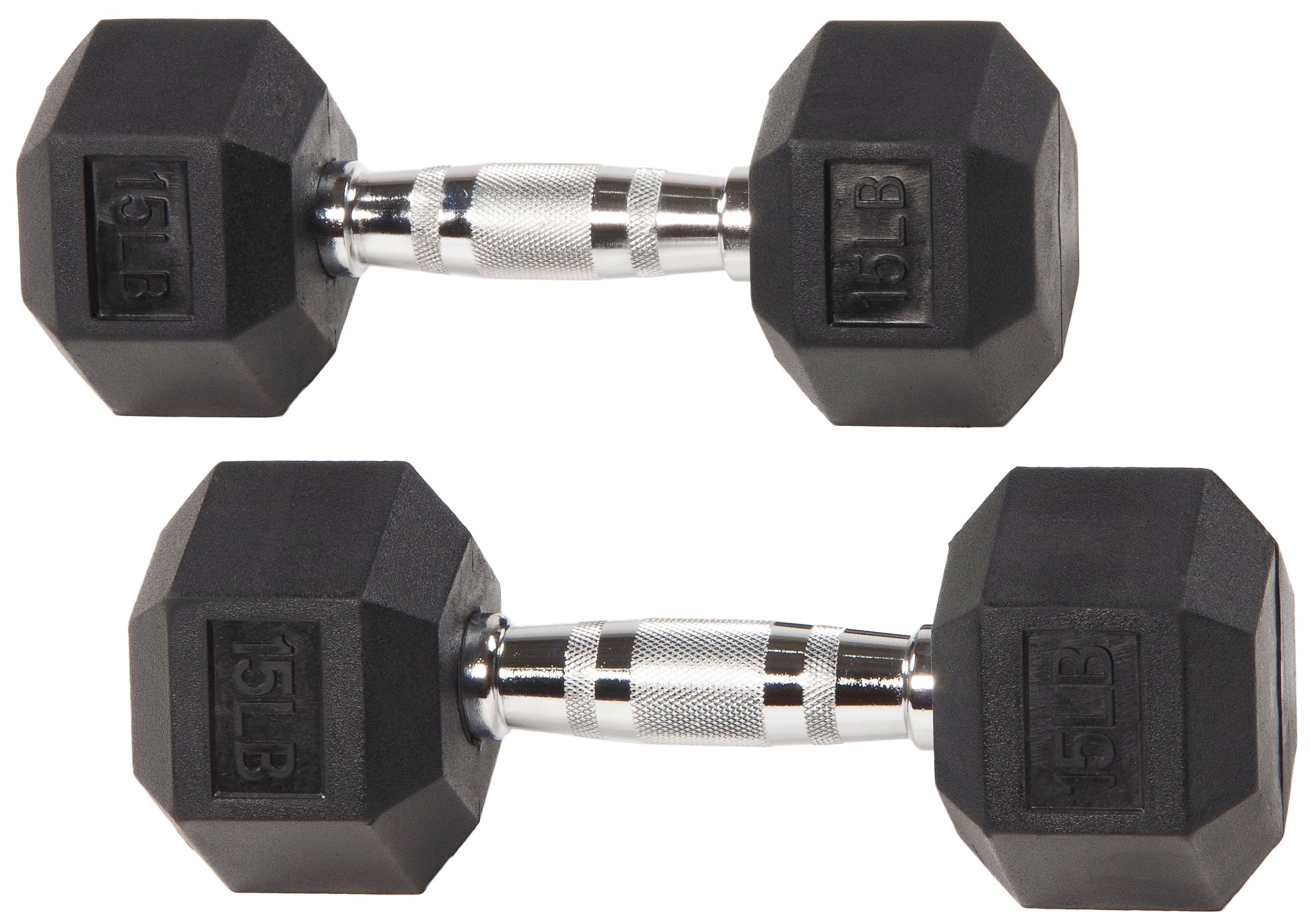 Rubber Encased Hex Dumbbells, 15 Lbs Pair, Black