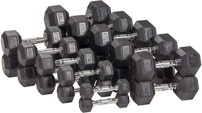 Rubber Encased Hex Dumbbells, 15 Lbs Pair, Black