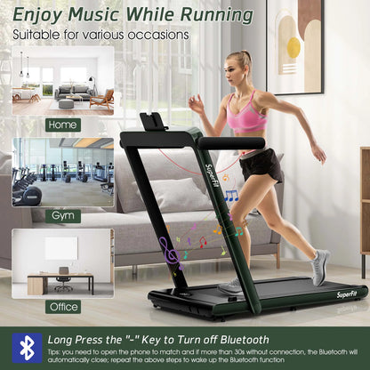 Superfit up to 7.5MPH 2.25HP 2 in 1 Dual Display Screen Treadmill Jogging Machine W/APP Control Green