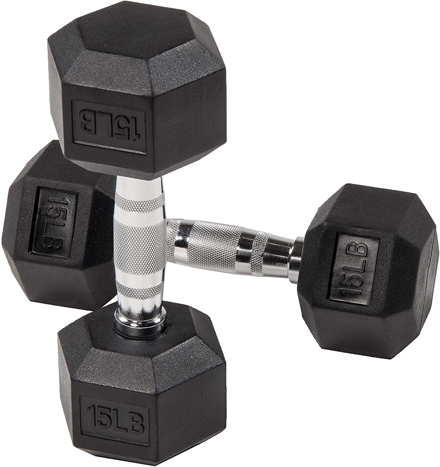 Rubber Encased Hex Dumbbells, 15 Lbs Pair, Black