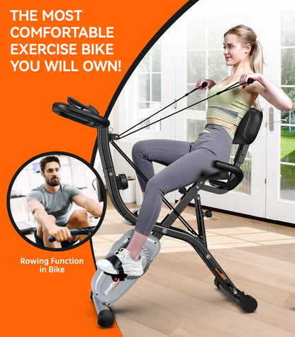 4-In-1 Folding Stationary Upright Recumbent Exercise Bike Machine Home 300 Lbs Adjustable Height Easy to Get On/Off