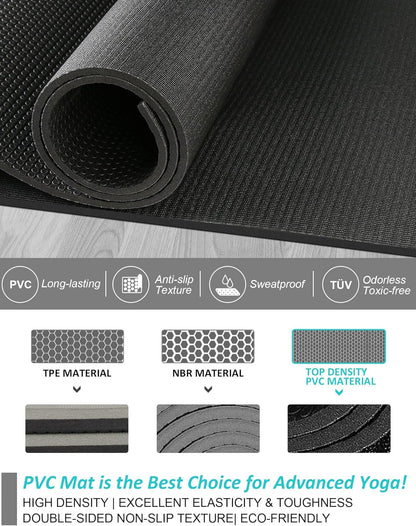 Yoga Mat with Strap, 1/3| 1/4 Inch Extra Thick Yoga Mat Double-Sided Non Slip, Professional TPE| PVC Yoga Mats for Women Men, Workout Mat for Yoga, Pilates and Floor Exercises