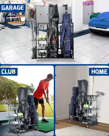 Golf Storage Garage Organizer, Golf Bag Storage Stand and Other Golfing Equipment Rack, Extra Storage Rack for Golf Clubs