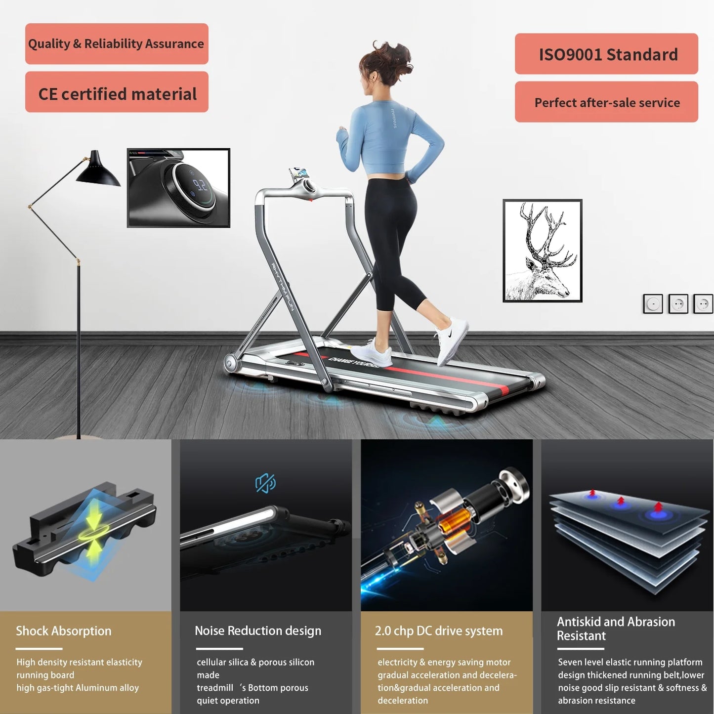 Treadmills for Home 2 in 1 Folding Treadmill under Desk Treadmill Walking Pad with Foldable Handrail 18" Wide Tread Belt Quiet Running Treadmill with Smart Remote Control and Workout App