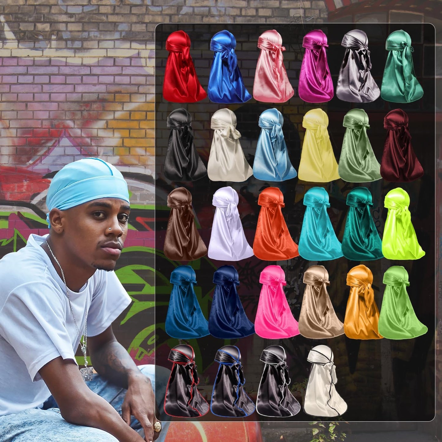 2 Pieces Silky Durag Pack for Men Women Waves, Premium Satin Deluxe Du-Rag