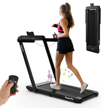 Superfit up to 7.5MPH 2.25HP 2 in 1 Dual Display Screen Treadmill Jogging Machine W/APP Control Green