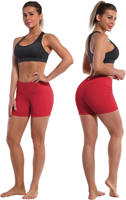 2.5"/4" Stretch Yoga Shorts for Women Tummy Control - 4" Inner Pocket_Scarlet Small (4" Inseam)