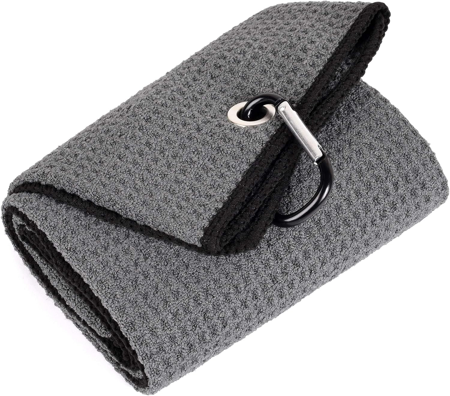 Tri-Fold Golf Towel | Premium Microfiber Fabric | Waffle Pattern | with Heavy Duty Carabiner Clip | Golf Towel for Men and Women (Dark Graygolf Towel)